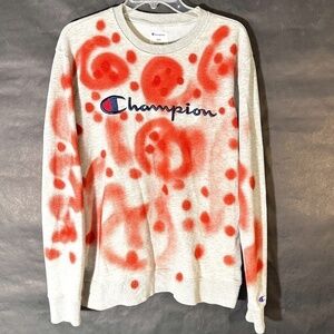 Champion 90s Style Graffiti Sport Athletic Gray Long Sleeve Workout Sweater